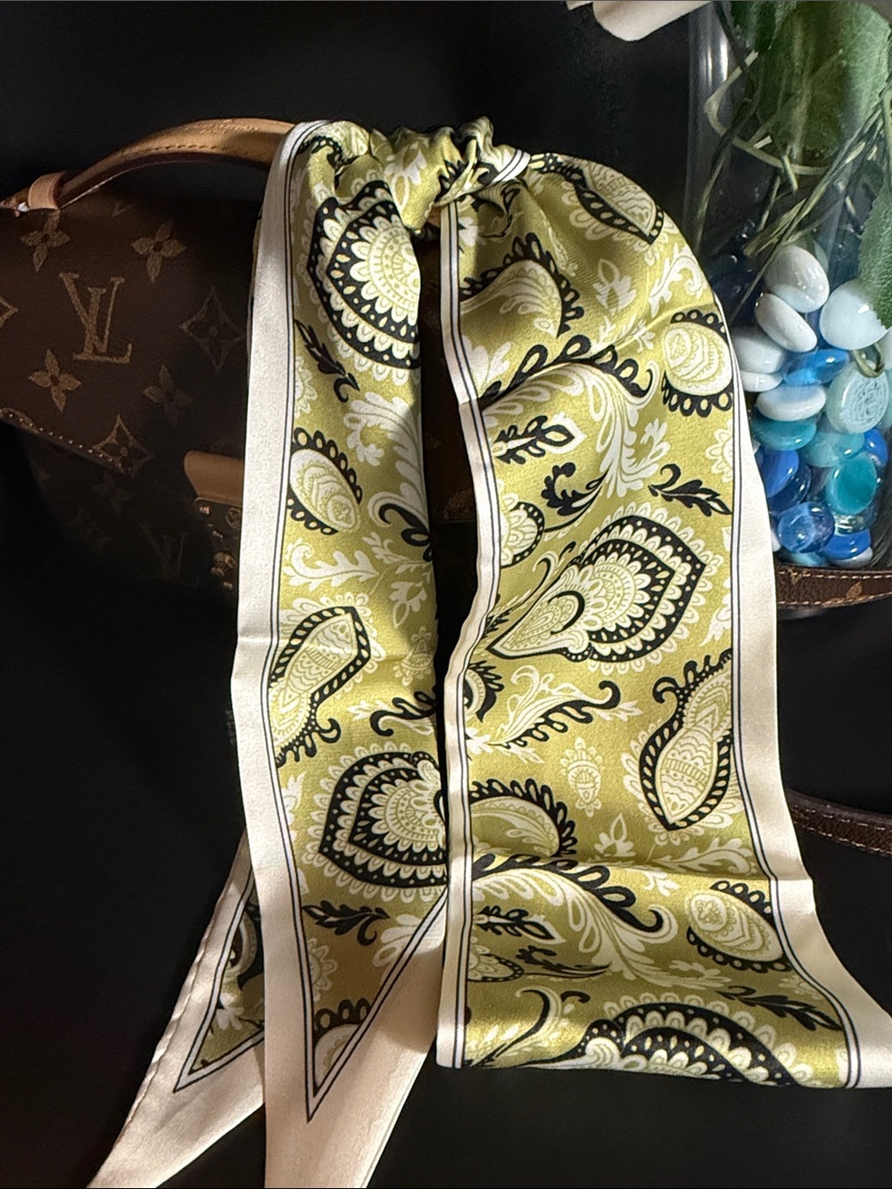 Paisley Scarf in Olive Green & Cream